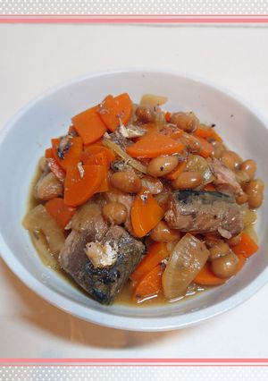 サバ缶と福豆の煮込み-レシピのメイン写真