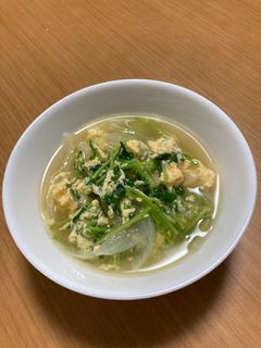 豆苗と新たまねぎのたまごスープ-レシピのメイン写真