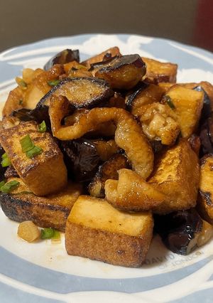 焼き鳥のタレで鶏皮で茄子と厚揚げ炒め-レシピのメイン写真