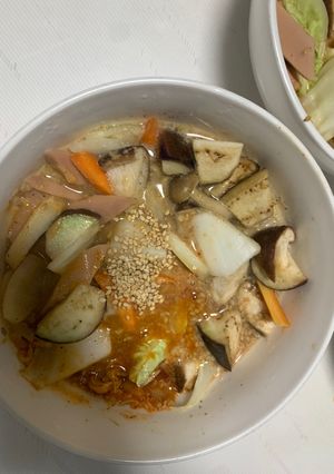 ゴロゴロ野菜魚肉中華風味噌キムチ味炒煮風-レシピのメイン写真