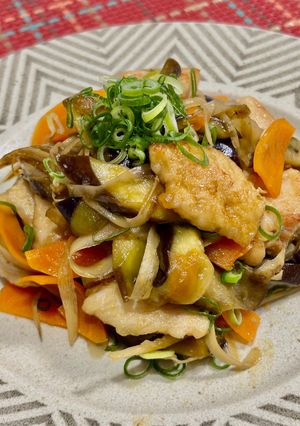 鶏むね肉とごぼうと茄子の中華風炒め♪-レシピのメイン写真