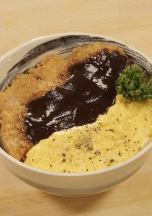 味噌&カルボナーラあいがけカツ丼-レシピのメイン写真