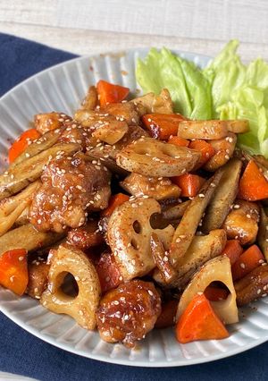 下茹でのコツでおいしく時短♪根菜と鶏肉の甘酢あん-レシピのメイン写真