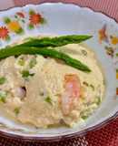 木綿豆腐と卵とむきエビでレンジ蒸し♪