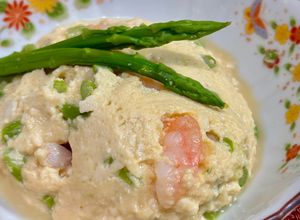 木綿豆腐と卵とむきエビでレンジ蒸し♪-レシピのメイン写真