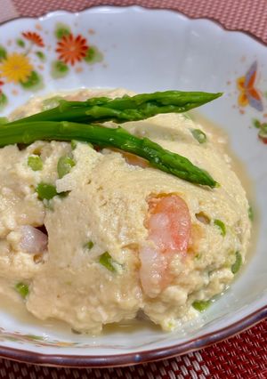 木綿豆腐と卵とむきエビでレンジ蒸し♪-レシピのメイン写真
