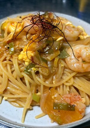 トロトロ卵とエビチリのあんかけピリ辛パスタ-レシピのメイン写真