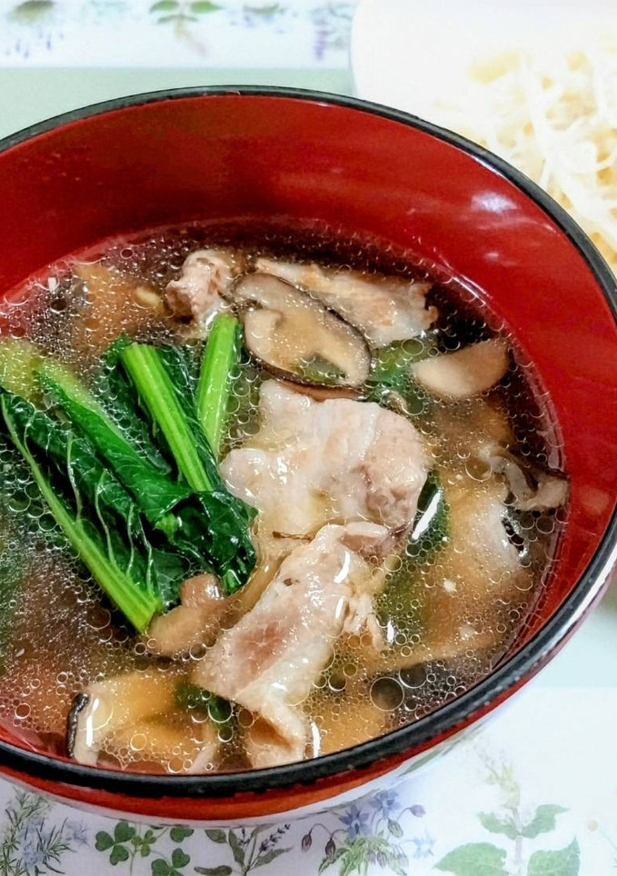 簡単ランチ！豚バラ肉きのこ小松菜つけ素麺-レシピのメイン写真