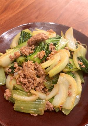 青梗菜のひき肉炒め-レシピのメイン写真