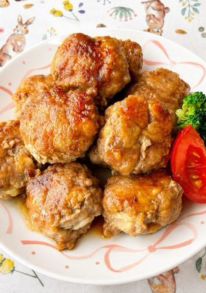 豚こま丸め焼き♡にくにく甘辛ボール-レシピのメイン写真