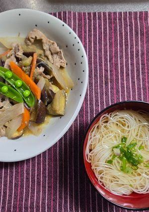 なすの味噌炒めとそうめん汁-レシピのメイン写真
