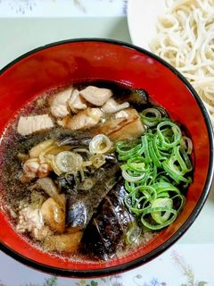 簡単ランチ!鶏肉なす茗荷そばで!つけそば-レシピのメイン写真