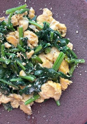 卵＋ほうれん草×ゴマドレ＋マヨネーズ-レシピのメイン写真