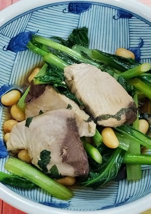余ったかつお刺と大豆と小松菜の炒め煮-レシピのメイン写真
