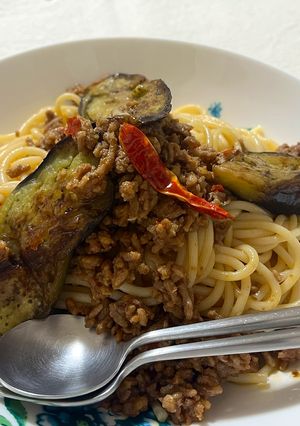 ナスと挽肉の辛味スパゲティ（ナス辛）-レシピのメイン写真