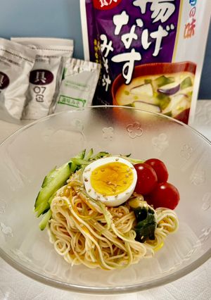 即席味噌汁で！隠れナスの梅みそビビン麺！-レシピのメイン写真