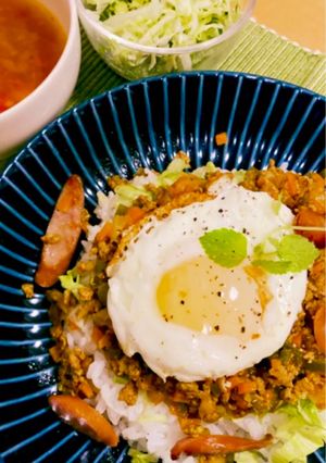 和風根菜ドライキーマカレー 卵のせ-レシピのメイン写真