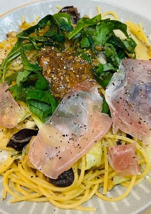 生ハム&鰹の酒盗&きのこ&野菜のパスタ-レシピのメイン写真