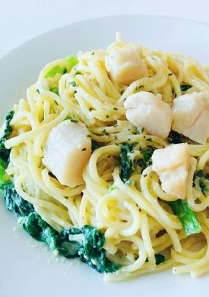 ホタテと小松菜のクリームパスタ-レシピのメイン写真