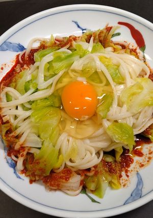 釜玉ハリッサうどん-レシピのメイン写真