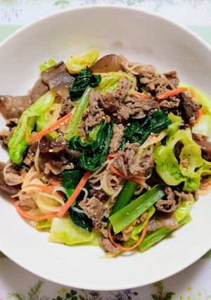 夏の夕飯!野菜たっぷり牛肉チャンプル素麺-レシピのメイン写真