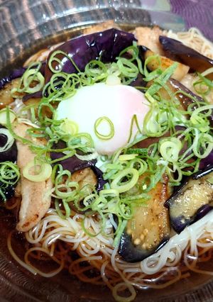 超簡単！豚バラ肉とナスの冷やしそうめん！-レシピのメイン写真