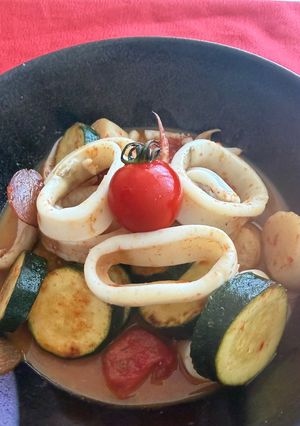 ズッキーニとイカのラタトゥーユ・ズッキーニ唐揚げ-レシピのメイン写真