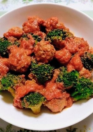 夕飯！ブロッコリートマトミートボール主菜-レシピのメイン写真