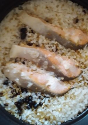 炊飯器deトラウトサーモン塩麴漬ごはん-レシピのメイン写真