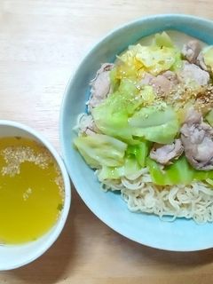 豚キャベツ炒めの塩ラーメン風焼きつけ麺-レシピのメイン写真