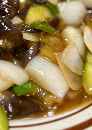 ナスと竹輪でピリ辛甘酢あん炒め(黒酢酢豚風)-レシピのメイン写真