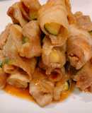 ズッキーニの豚バラ巻きの甘辛焼き