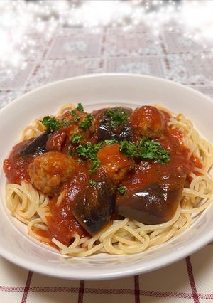 ナスと肉団子のトマトパスタ-レシピのメイン写真