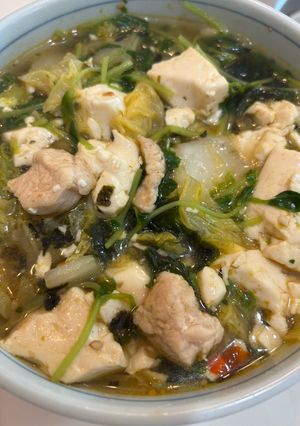 鶏胸肉と豆腐豆苗の韓国海苔煮込み-レシピのメイン写真