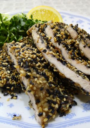 【グリル】豚肉の白黒ごま焼き-レシピのメイン写真