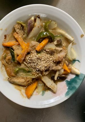 簡単中華風梅味噌クリーム味青椒肉絲風-レシピのメイン写真