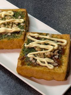 節約ヘルシー♡おやつに◎厚揚げお好み焼き-レシピのメイン写真