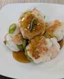 アスパラと海老のもちもち焼き甘酢あんかけ