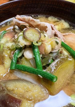 クジラ汁風！？豚バラと夏野菜のお味噌汁♫-レシピのメイン写真