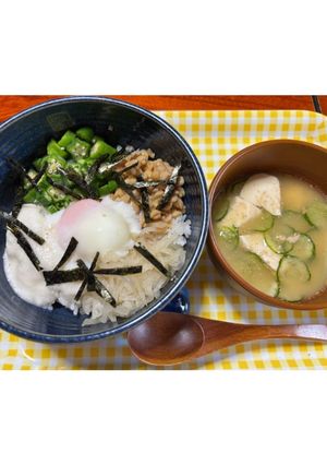 ネバネバ丼と冷や汁でアルビ応援朝食！-レシピのメイン写真