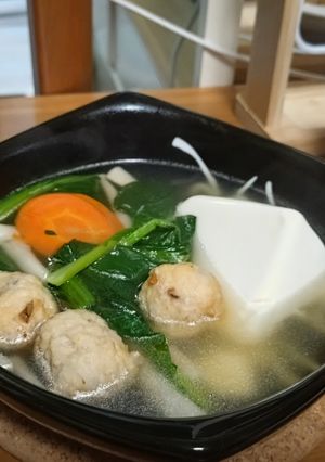 冷凍鶏団子と豆腐・野菜・キノコのスープ-レシピのメイン写真