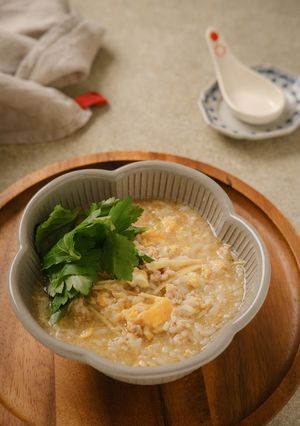 鶏ひき肉と卵のしょうが粥-レシピのメイン写真