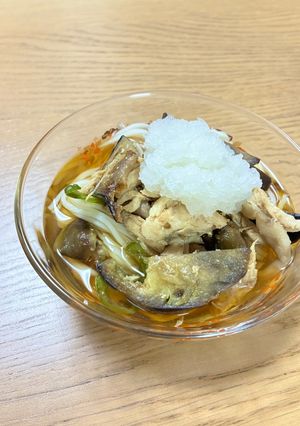 大根おろしと茄子ピーマン味噌炒めのせ冷麦-レシピのメイン写真
