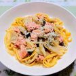 簡単今夜の夕食・昼食!ワンパン鮭茸クリームパスタ