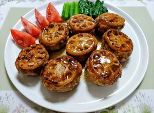 今日の夕飯！蓮根厚揚げのつくねハンバーグ-レシピのメイン写真