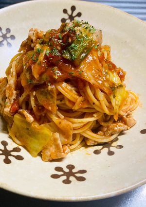 豚バラ肉とキャベツの辛口トマトパスタ-レシピのメイン写真