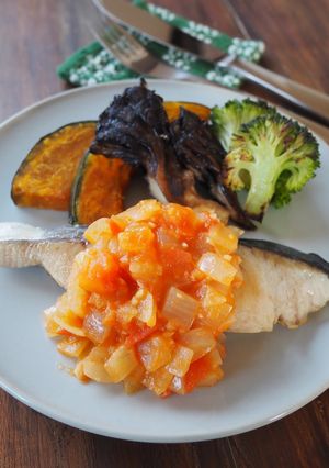 サワラのトマトソース焼き野菜添え-レシピのメイン写真