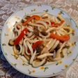 ネギとキノコとパプリカのバター焼きうどん