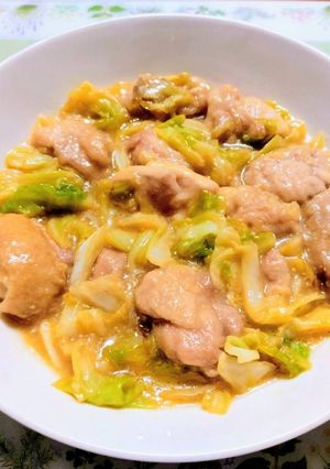 節約簡単夕飯昼食キャベツ鶏もも肉味噌煮丼も肉料理-レシピのメイン写真