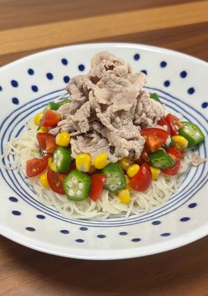 豚肉と夏野菜のサラダそうめん-レシピのメイン写真